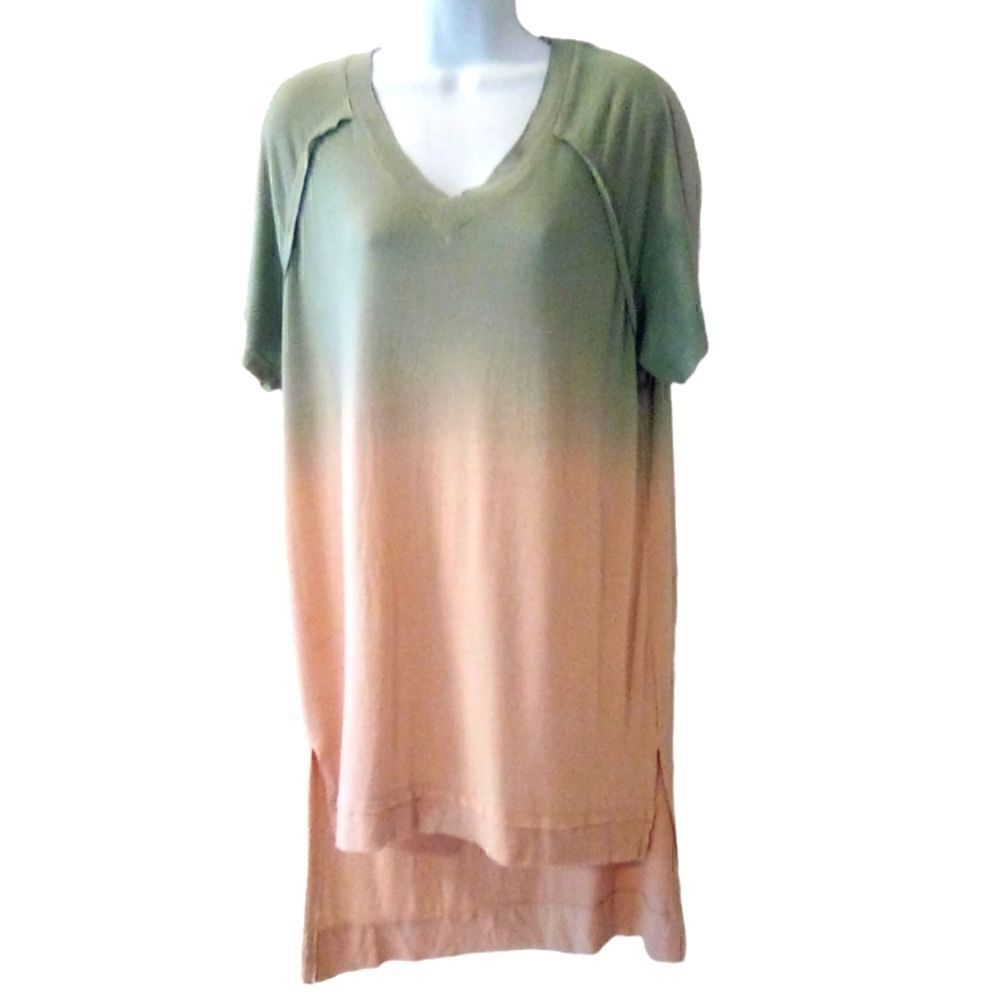 POL green/peach ombre high low V neck cover up dress tunic size S